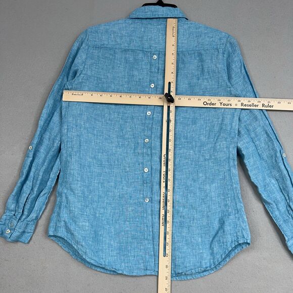Sigrid Olsen Shirt Womens Small Blue Coastal Cottage Resort Luxury 100% Linen - Picture 10 of 15